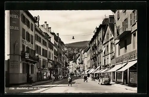 AK Neuchatel, Hotel du Boleil dans la rue du Seyon