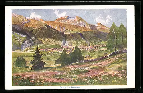 AK Davos, Ortsansicht im Sommer