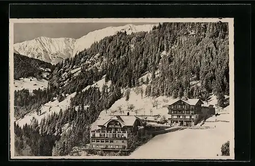 AK Adelboden, Hotel Huldi mit winterlicher Landschaft