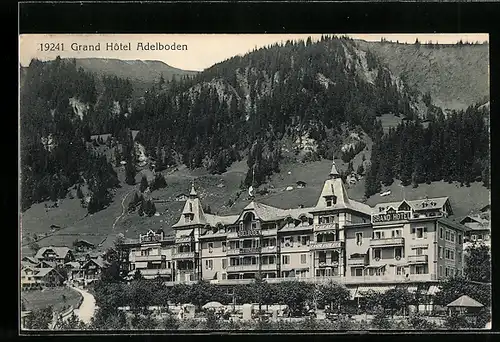 AK Adelboden, Grand Hotel mit Gebirge und Wald