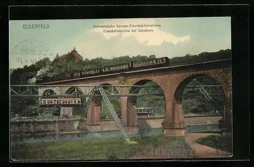 AK Elberfeld, Schwebebahn Barmen-Elberfeld-Vohwinkel, Eisenbahnbrücke bei Sonnborn