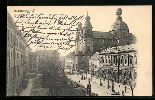 AK Mannheim, Schillerplatz und Jesuitenkirche