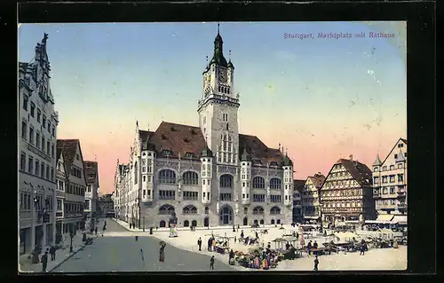 AK Stuttgart, Marktplatz mit Rathaus