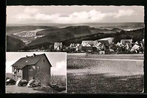 AK Treisberg i. Ts., Ortsansicht, Café und Pension Sachs