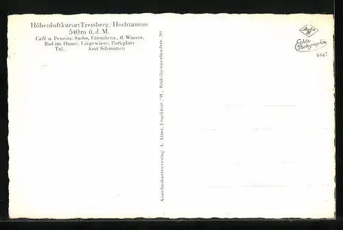 AK Treisberg i. Ts., Ortsansicht, Café und Pension Sachs