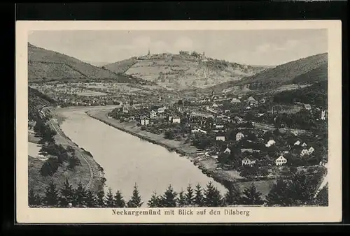 AK Neckargemünd, Ortsansicht mit Blick zum Dilsberg