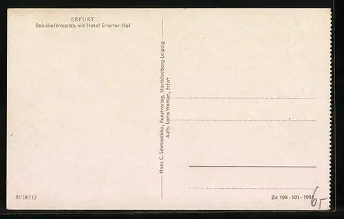 AK Erfurt, Bahnhofsvorplatz mit Hotel Erfurter Hof