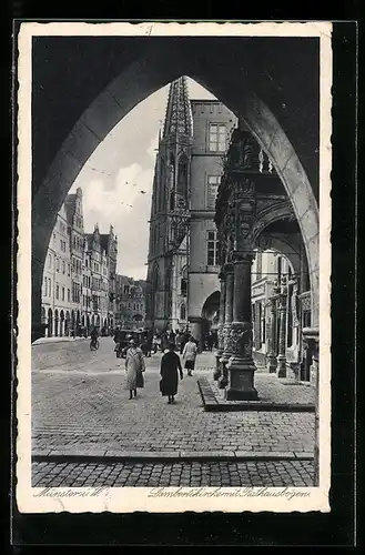 AK Münster i. W., Lambertikirche mit Rathausbogen