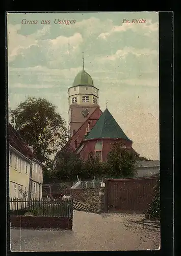 AK Usingen / Taunus, Blick zur evangelischen Kirche