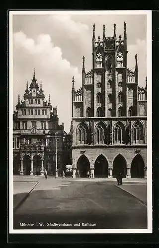 AK Münster i. W., Stadtweinhaus und Rathaus