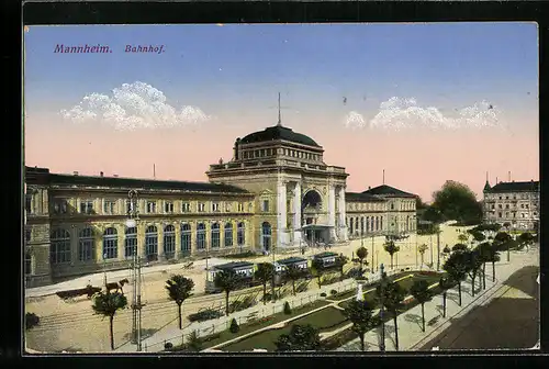 AK Mannheim, Bahnhof aus der Vogelschau