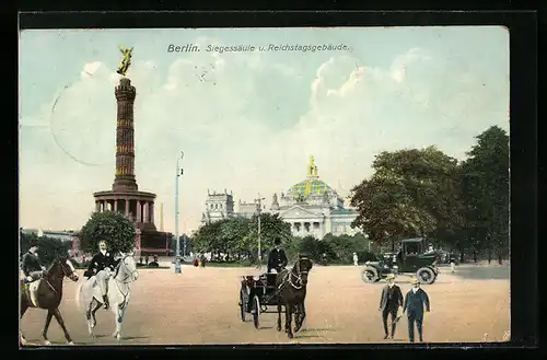 AK Berlin-Tiergarten, Siegessäule und Reichstagsgebäude