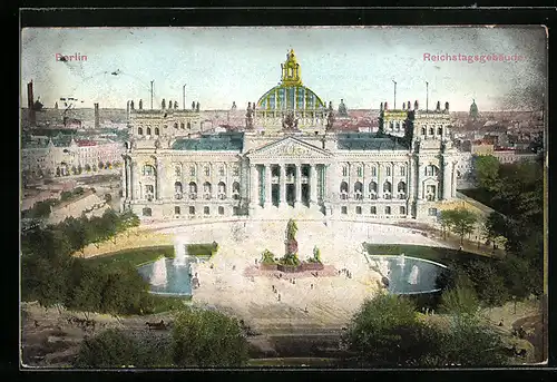 AK Berlin-Tiergarten, Reichstagsgebäude mit Denkmal