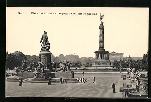 AK Berlin-Tiergarten, Bismarckdenkmal und Siegessäule auf dem Königsplatz