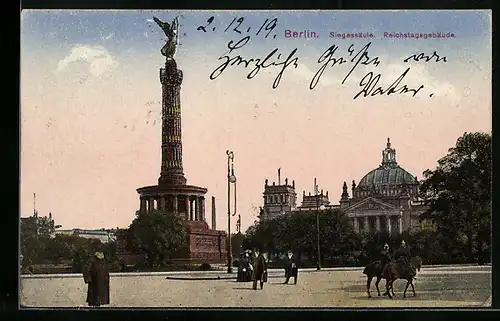 AK Berlin, Siegessäule und Reichstagsgebäude
