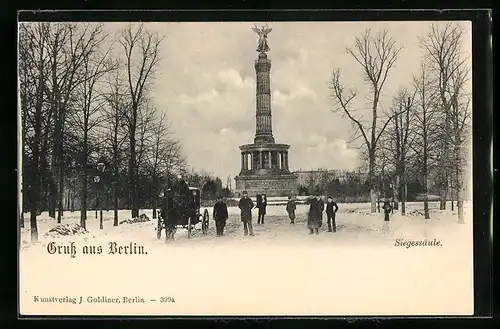 AK Berlin-Tiergarten, Winterpartie an der Siegessäule