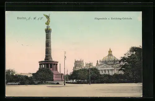 AK Berlin, Reichstagsgebäude, Siegessäule