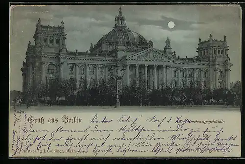 Mondschein-AK Berlin-Tiergarten, Reichstagsgebäude