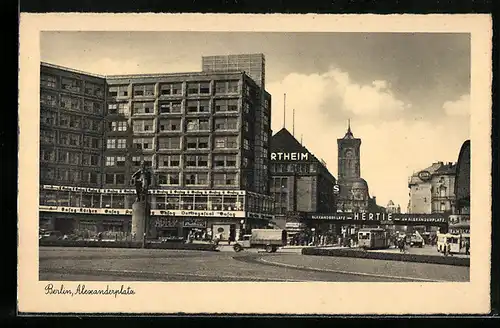 AK Berlin, Partie am Alexanderplatz, mit S-Bahn-Brücke