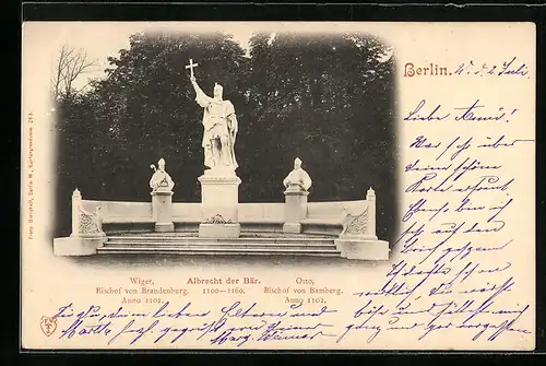 AK Berlin-Tiergarten, Statuen-Gruppe Albrecht der Bär, Otto, Bischof von Bamberg und Wiger, Bischof von Brandenburg