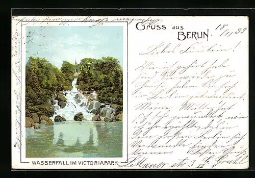 Lithographie Berlin-Kreuzberg, Wasserfall im Victoriapark