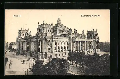 AK Berlin-Tiergarten, vor dem Reichstagsgebäude