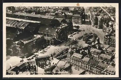 AK Frankfurt am Main, Fliegeraufnahme vom Bahnhof