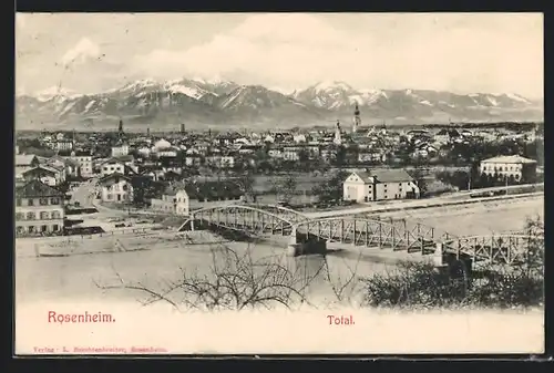 AK Rosenheim, Totalansicht mit Brücke