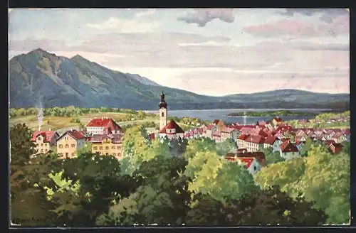 AK Murnau, Waldpartie mit Blick auf den Staffelsee