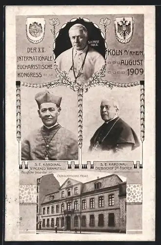 AK Köln, Int. Eucharistische Kongress August 1909, Papst Pius X. m. Kardinal-Erzbischof Dr. Fischer