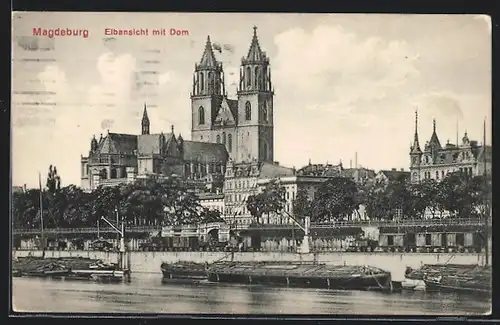 AK Magdeburg, Domblick von der Elbe aus