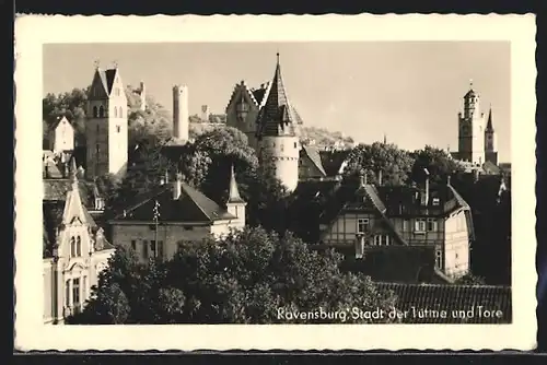 AK Ravensburg, Teilansicht mit Türmen und Toren