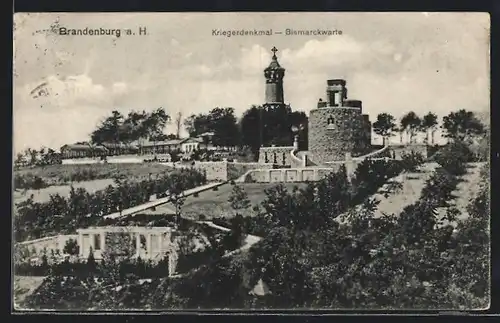 AK Brandenburg, Kriegerdenkmal mit Bismarckwarte