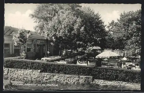 AK Berlin-Spandau, Gasthaus-Wirtshaus Schönblick mit Gartenterrasse