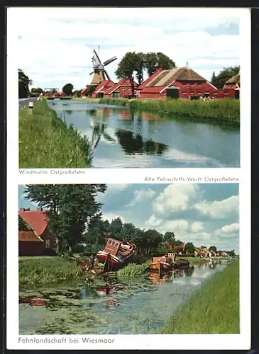 AK Ostgrossefehn, Windmühle, Fehnlandschaft bei Wiesmoor