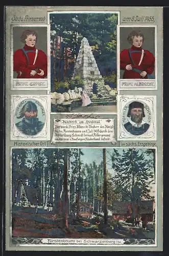 AK Fürstenbrunn b. Schwarzenberg i. Sa., Sächs. Prinzenraub am 8. Juli 1455, Denkmal