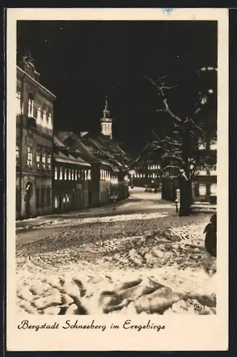 AK Schneeberg, Strassenpartie im Winter