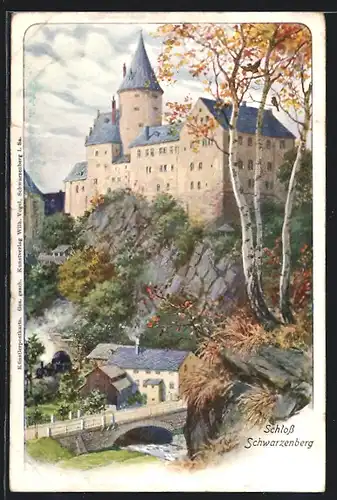 Künstler-AK Schloss Schwarzenberg im Frühherbst