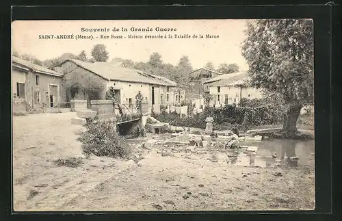 AK Saint-Andre, Rue Basse, Maison eventree a la Bataille de la Marne
