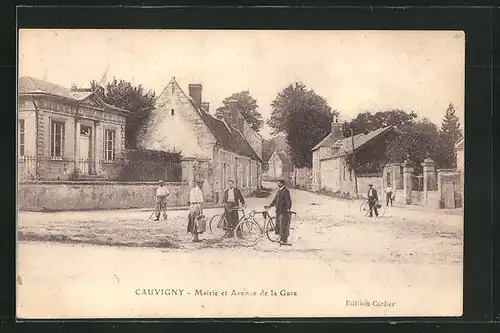 AK Cauvigny, Mairie et Avenue de la Gare