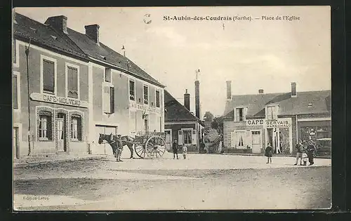 AK St-Aubin-des-Coudrais, Place de l`Eglise, Café Molveau, Café Gervais