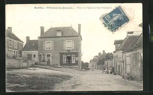 AK Villaines-la Gosnais, Place de l`Eglise et Rue Principale, Ortspartie