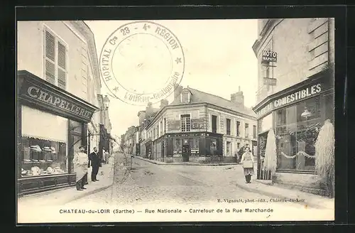 AK Chateau-du-Loir, Rue Nationale - Carrefour de la Rue Marchande