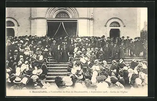 AK Bonnétable, Funérailles du Duc de Doudeauville 1908, Sortie de l`Eglise