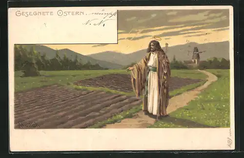 Künstler-Lithographie Alfred Mailick: Gesegnete Ostern, Jesus