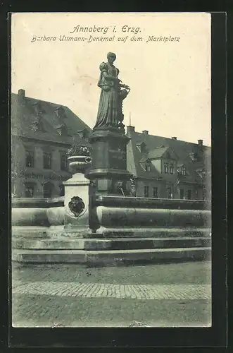 AK Annaberg /Erzgeb., Barbara Uttmann-Denkmal auf dem Marktplatz