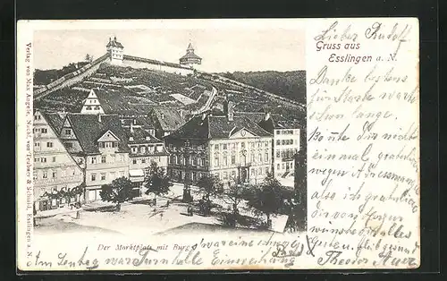 AK Esslingen a. N., Marktplatz mit Burg