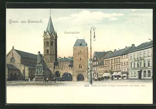 AK Eisenach, Karlsplatz mit Denkmal