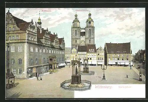 AK Wittenberg, Marktplatz mit Rathaus und Stadtkirche