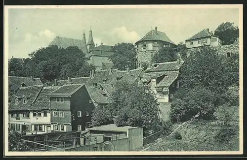 AK Nordhausen a. H., Blick auf alte Stadtmauer und Dom